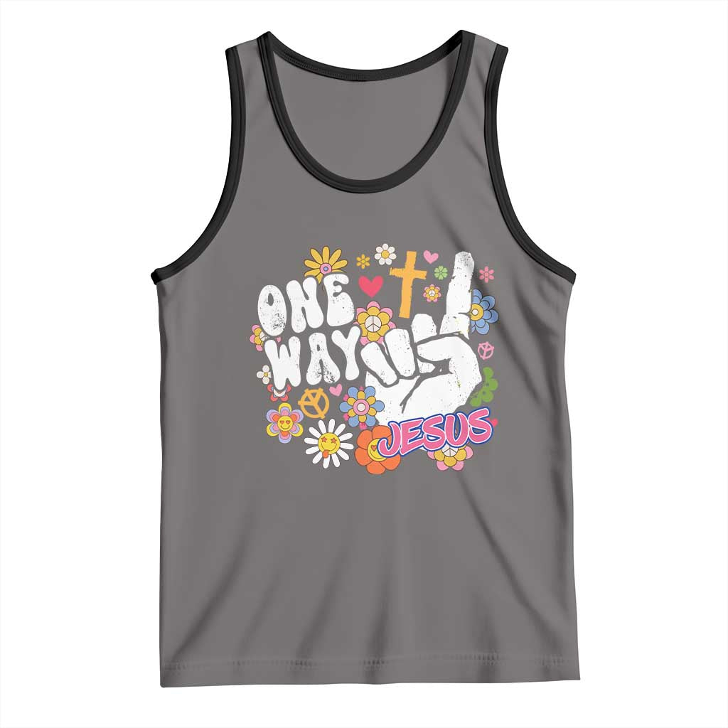 One Way Jesus Tank Top Christian Relgion Retro Hippie TS02 Deep Heather Black Print Your Wear