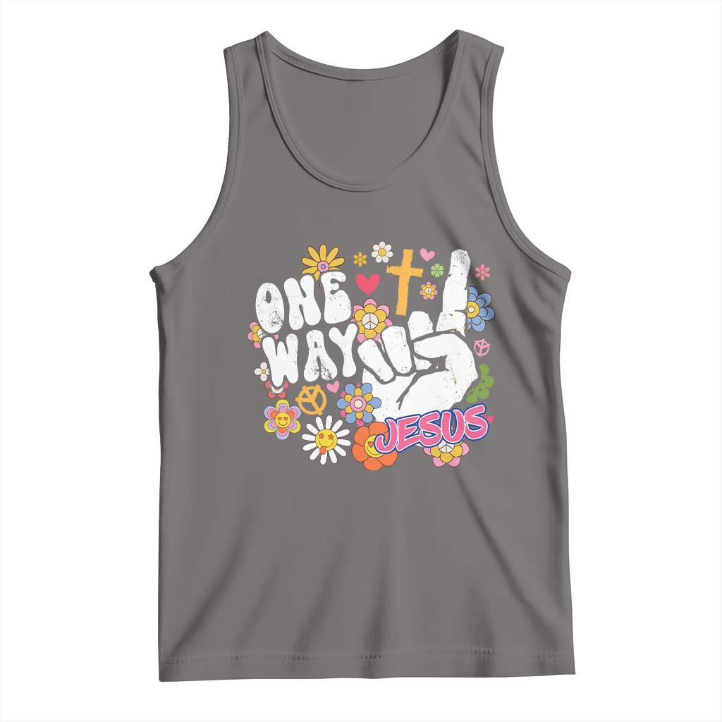 One Way Jesus Tank Top Christian Relgion Retro Hippie TS02 Deep Heather Print Your Wear
