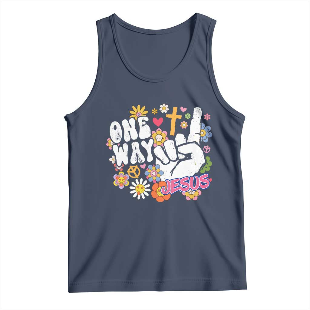 One Way Jesus Tank Top Christian Relgion Retro Hippie TS02 Navy Print Your Wear