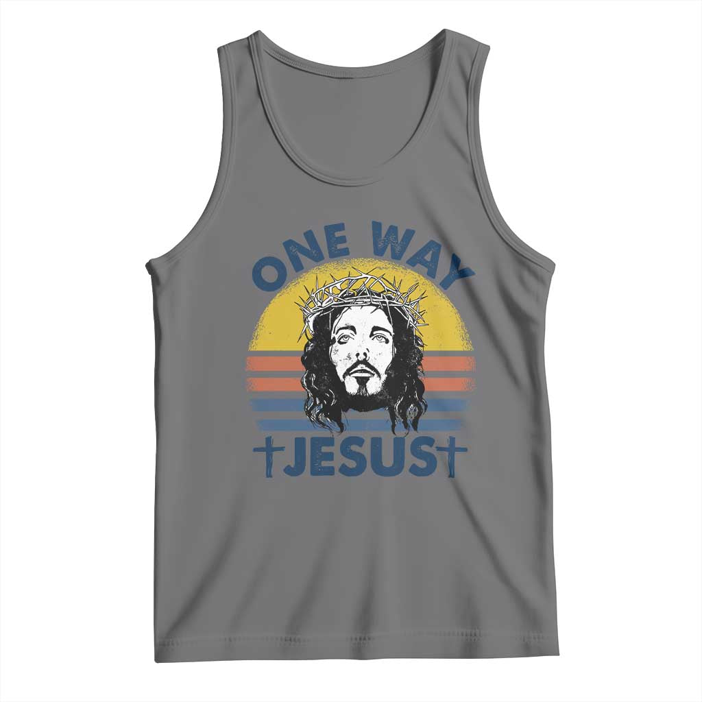 One Way Jesus Tank Top Christian Relgion Retro Vintage TS02 Black Heather Print Your Wear