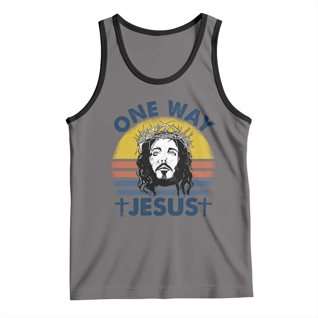 One Way Jesus Tank Top Christian Relgion Retro Vintage TS02 Deep Heather Black Print Your Wear