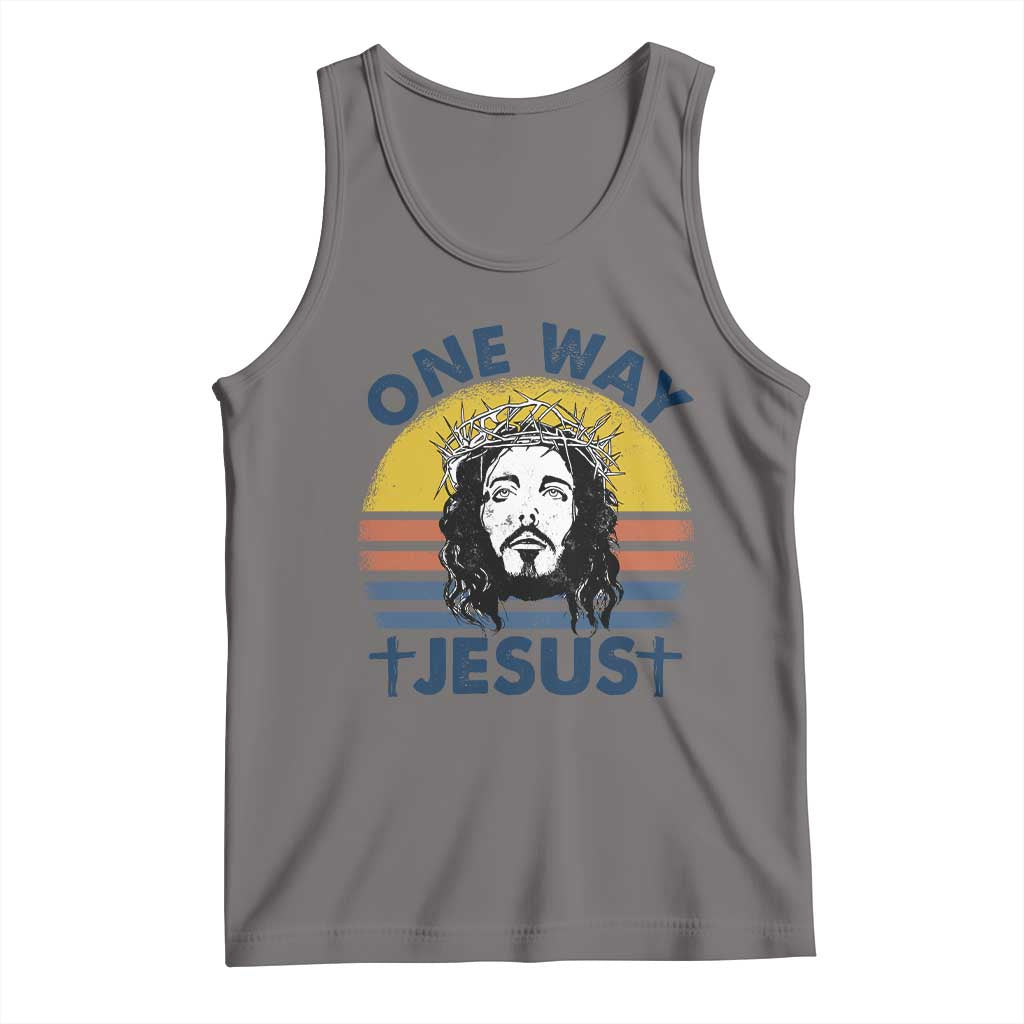 One Way Jesus Tank Top Christian Relgion Retro Vintage TS02 Deep Heather Print Your Wear