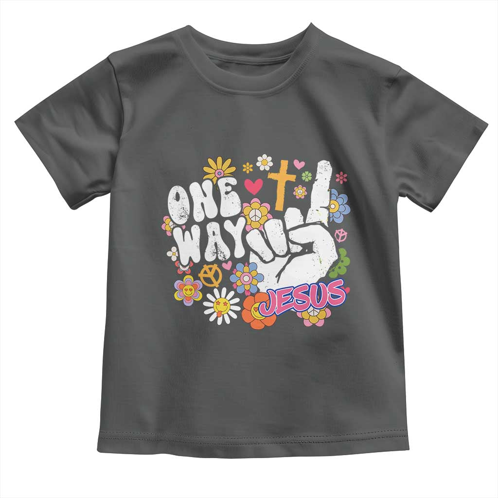 One Way Jesus Toddler T Shirt Christian Relgion Retro Hippie TS02 Dark Heather Print Your Wear