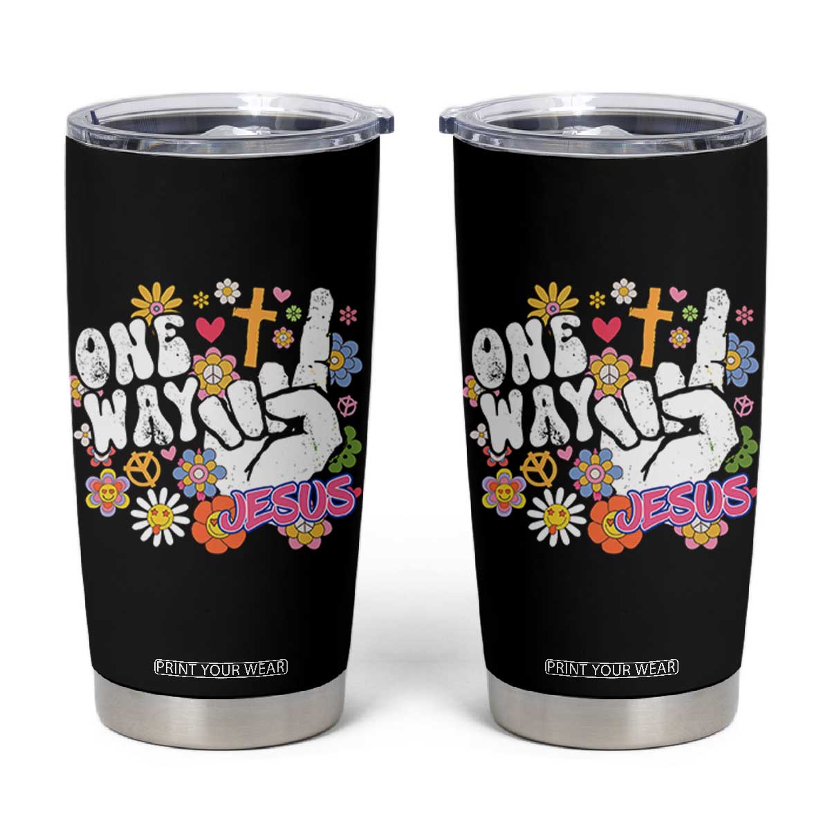 One Way Jesus Tumbler Cup Christian Relgion Retro Hippie TS02 Black Print Your Wear