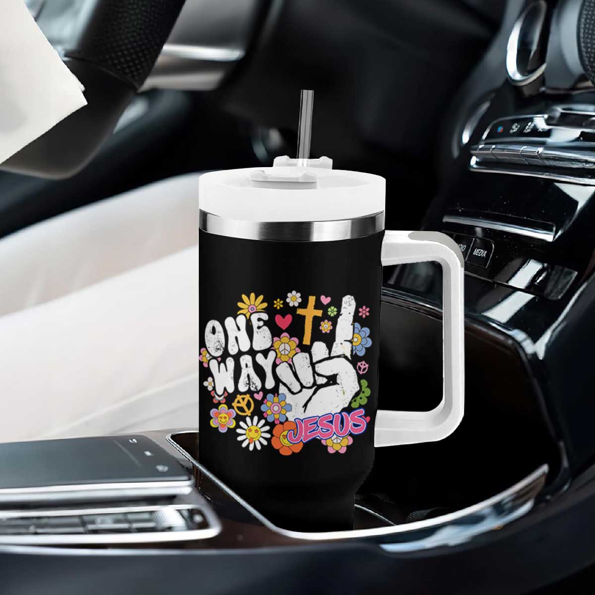 One Way Jesus Tumbler With Handle Christian Relgion Retro Hippie TS02 Print Your Wear