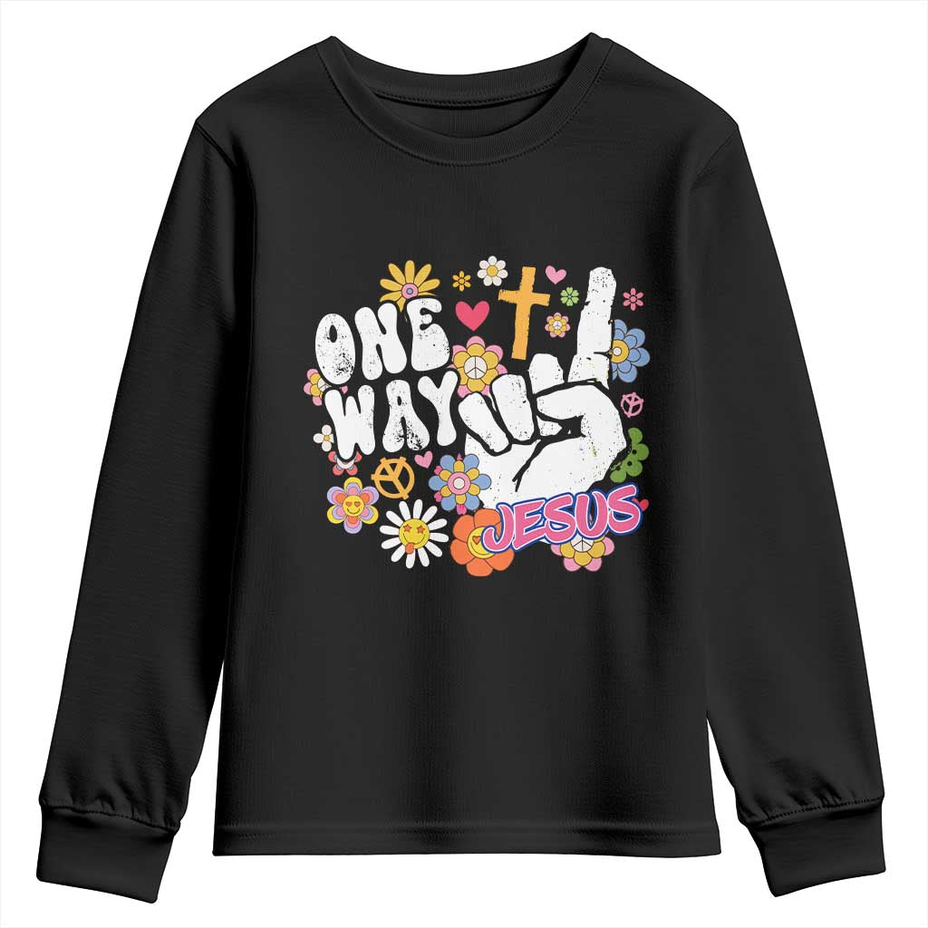 One Way Jesus Youth Sweatshirt Christian Relgion Retro Hippie TS02 Black Print Your Wear