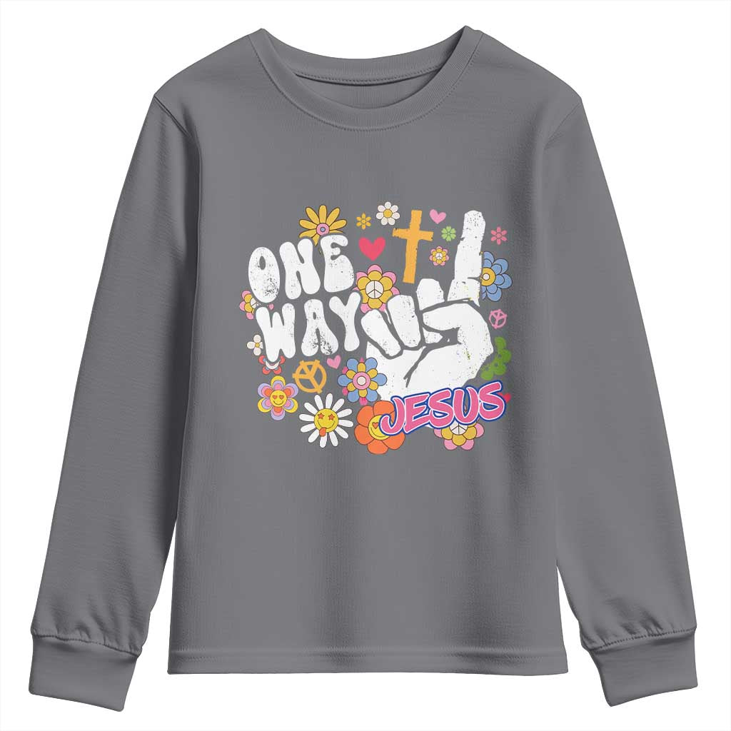 One Way Jesus Youth Sweatshirt Christian Relgion Retro Hippie TS02 Charcoal Print Your Wear