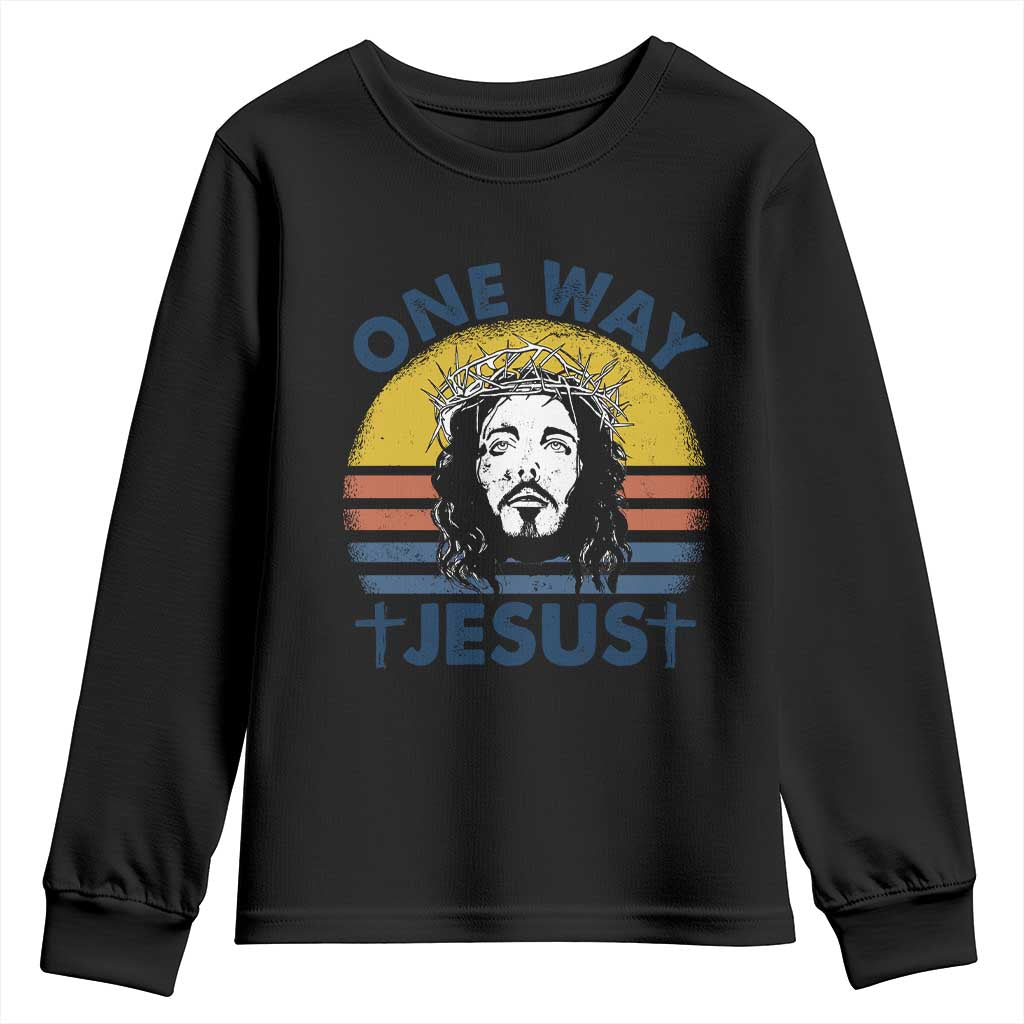 One Way Jesus Youth Sweatshirt Christian Relgion Retro Vintage TS02 Black Print Your Wear