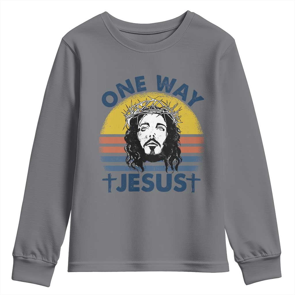 One Way Jesus Youth Sweatshirt Christian Relgion Retro Vintage TS02 Charcoal Print Your Wear