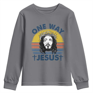 One Way Jesus Youth Sweatshirt Christian Relgion Retro Vintage TS02 Charcoal Print Your Wear