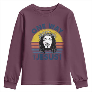 One Way Jesus Youth Sweatshirt Christian Relgion Retro Vintage TS02 Maroon Print Your Wear