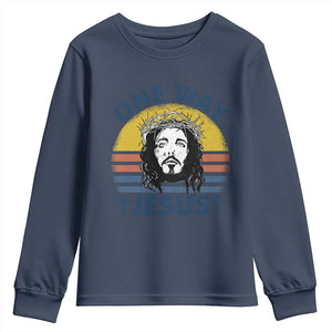 One Way Jesus Youth Sweatshirt Christian Relgion Retro Vintage TS02 Navy Print Your Wear