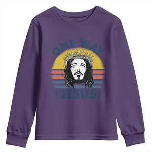 One Way Jesus Youth Sweatshirt Christian Relgion Retro Vintage TS02 Purple Print Your Wear