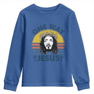 One Way Jesus Youth Sweatshirt Christian Relgion Retro Vintage TS02 Royal Blue Print Your Wear