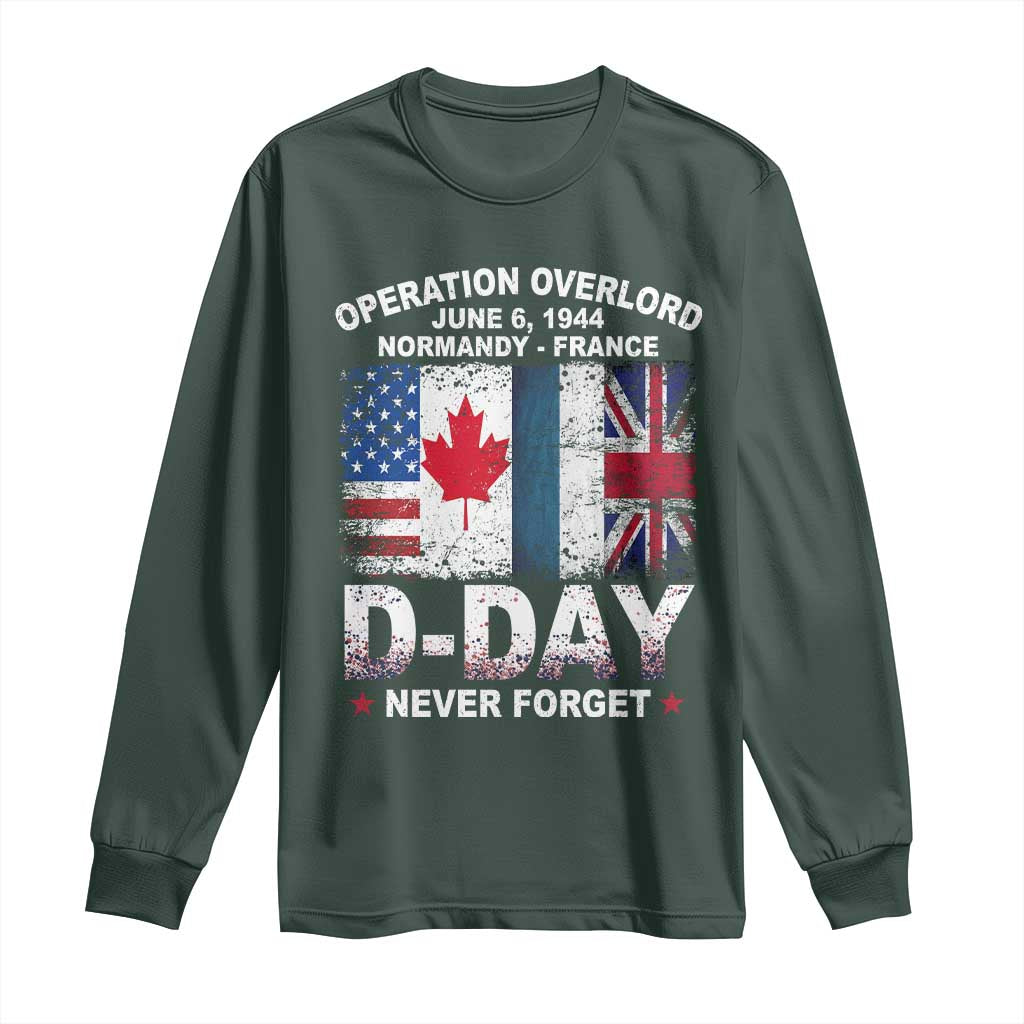 Operation Overlord D Day Normandy France WWII Never Forget Long Sleeve Shirt TS11 Dark Forest Green Print Your Wear