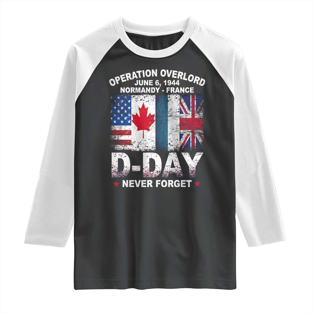Operation Overlord D Day Normandy France WWII Never Forget Raglan Shirt TS11 Black White Print Your Wear