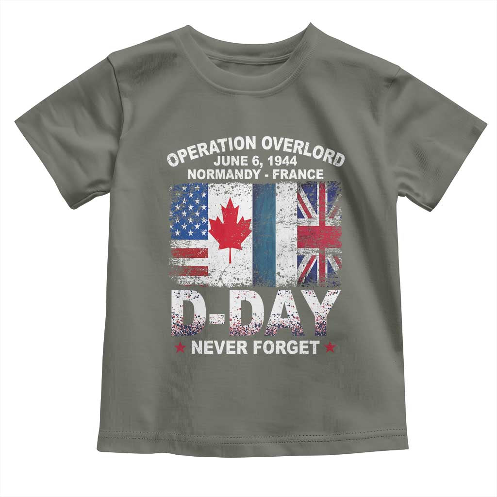 Operation Overlord D Day Normandy France WWII Never Forget Toddler T Shirt TS11 Military Green Print Your Wear