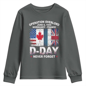 Operation Overlord D Day Normandy France WWII Never Forget Youth Sweatshirt TS11 Dark Heather Print Your Wear