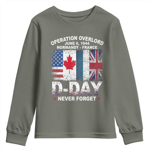Operation Overlord D Day Normandy France WWII Never Forget Youth Sweatshirt TS11 Military Green Print Your Wear