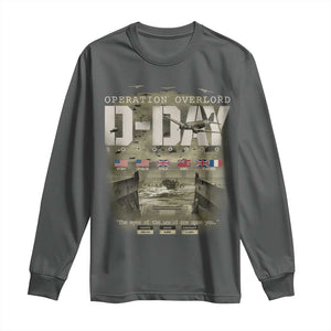 Operation Overlord D Day Normandy WWII Long Sleeve Shirt TS11 Dark Heather Print Your Wear