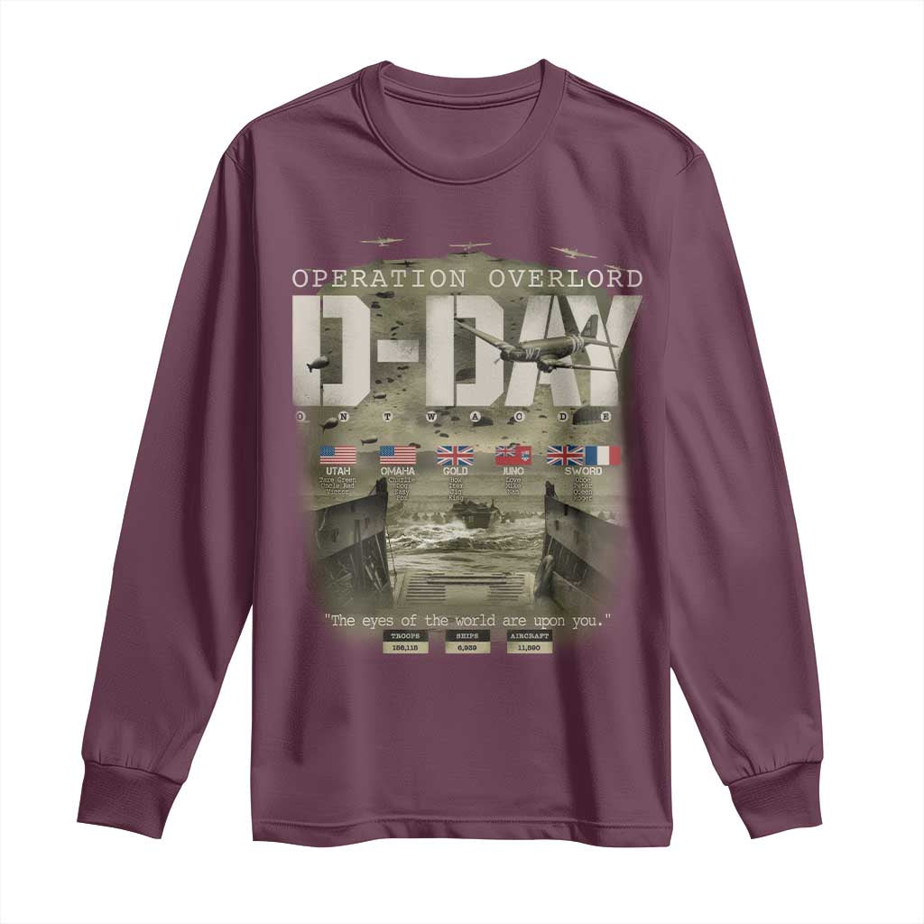 Operation Overlord D Day Normandy WWII Long Sleeve Shirt TS11 Maroon Print Your Wear