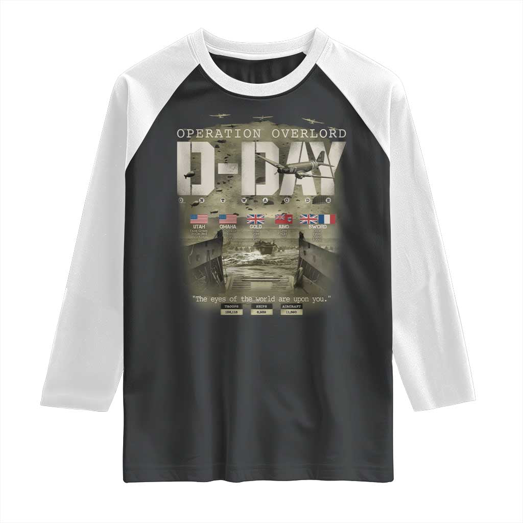 Operation Overlord D Day Normandy WWII Raglan Shirt TS11 Black White Print Your Wear