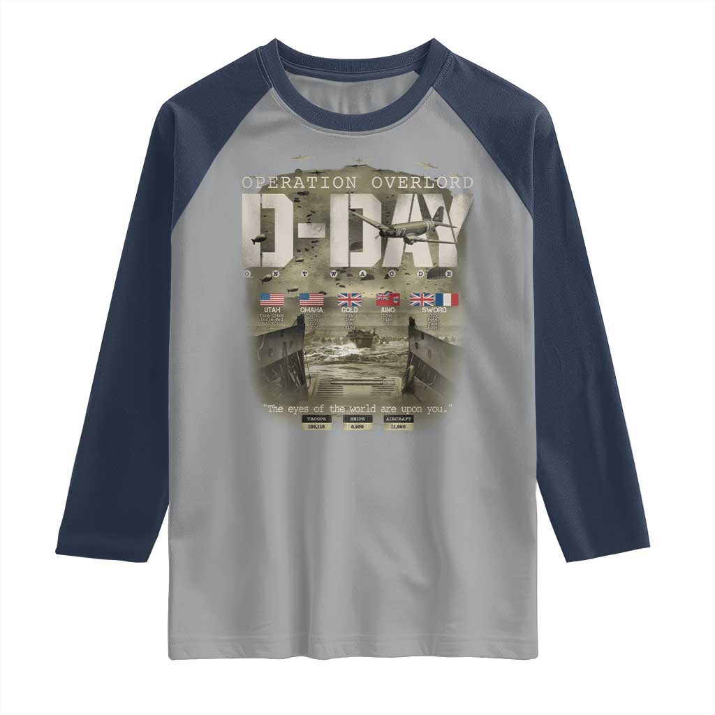 Operation Overlord D Day Normandy WWII Raglan Shirt TS11 Sport Gray Navy Print Your Wear