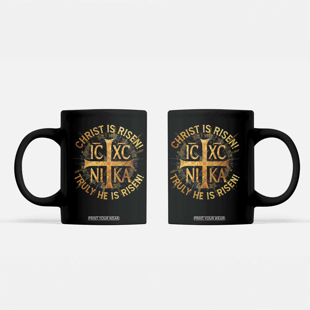 Orthodox Easter Christian Coffee Mug Christ Is Risen He Is Risen Greek NIKA Cross TS11 Black Print Your Wear