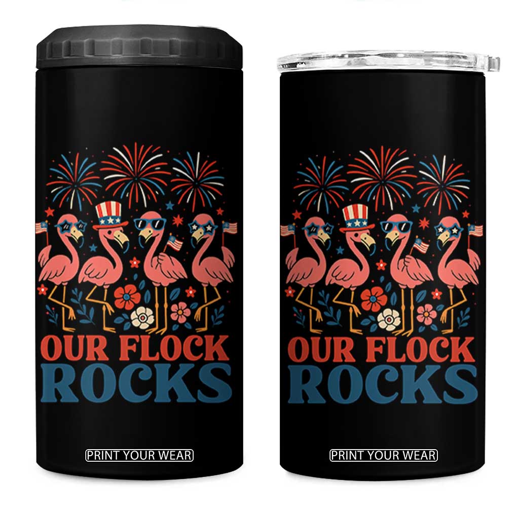 Our Flock Rocks Patriotic Flamingo 4 in 1 Can Cooler Tumbler Funny 4th of July Family Matching TS02 One Size: 16 oz Black Print Your Wear