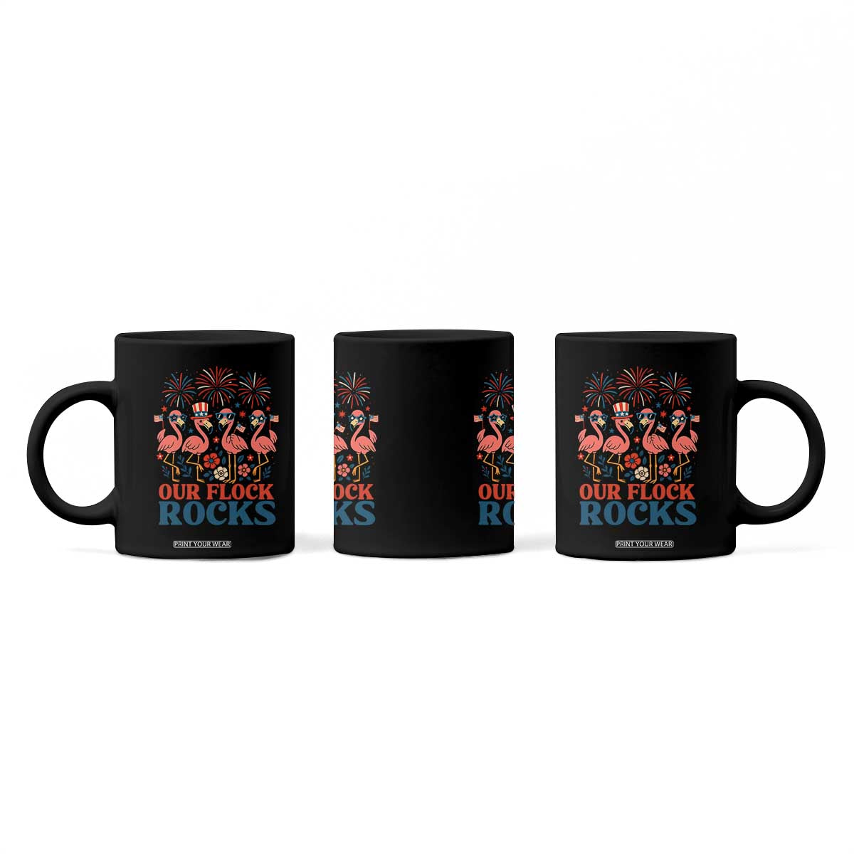 Our Flock Rocks Patriotic Flamingo Coffee Mug Funny 4th of July Family Matching TS02 Print Your Wear