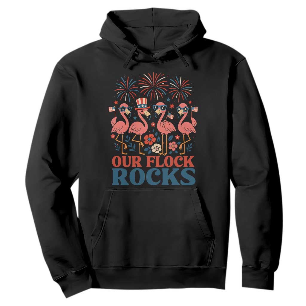 Our Flock Rocks Patriotic Flamingo Hoodie Funny 4th of July Family Matching TS02 Black Print Your Wear