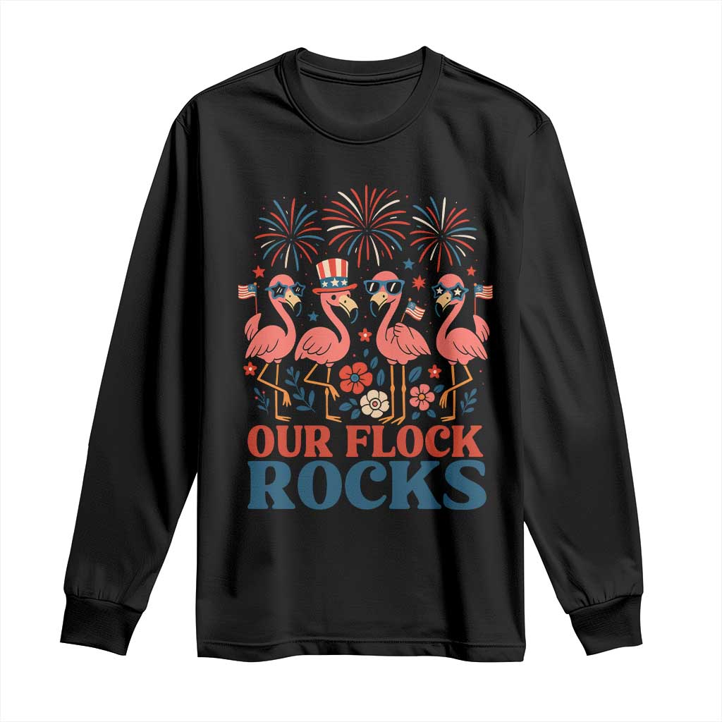 Our Flock Rocks Patriotic Flamingo Long Sleeve Shirt Funny 4th of July Family Matching TS02 Black Print Your Wear