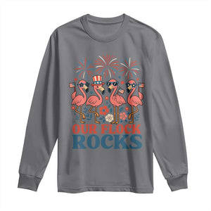 Our Flock Rocks Patriotic Flamingo Long Sleeve Shirt Funny 4th of July Family Matching TS02 Charcoal Print Your Wear