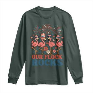 Our Flock Rocks Patriotic Flamingo Long Sleeve Shirt Funny 4th of July Family Matching TS02 Dark Forest Green Print Your Wear