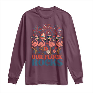 Our Flock Rocks Patriotic Flamingo Long Sleeve Shirt Funny 4th of July Family Matching TS02 Maroon Print Your Wear