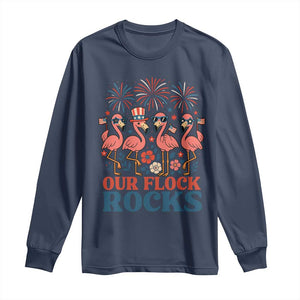 Our Flock Rocks Patriotic Flamingo Long Sleeve Shirt Funny 4th of July Family Matching TS02 Navy Print Your Wear