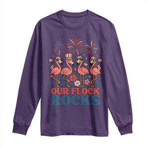 Our Flock Rocks Patriotic Flamingo Long Sleeve Shirt Funny 4th of July Family Matching TS02 Purple Print Your Wear