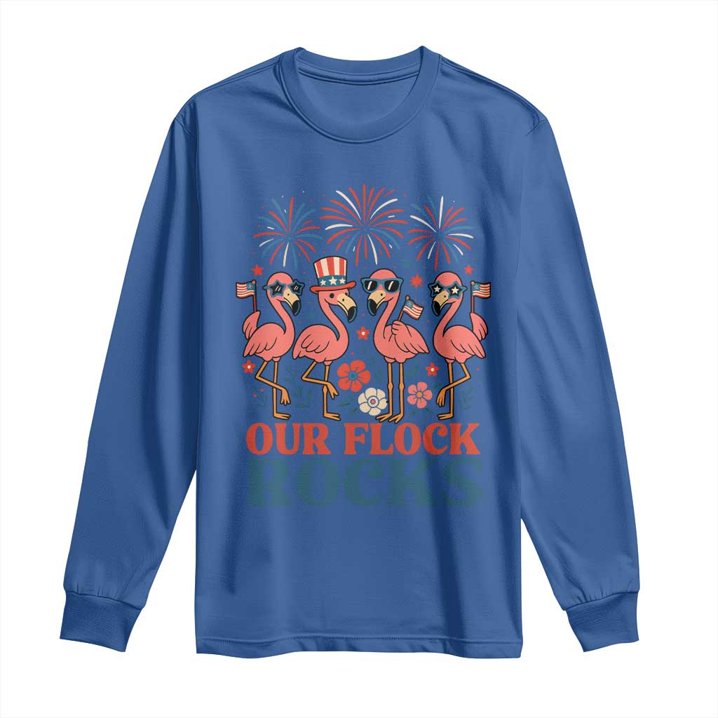 Our Flock Rocks Patriotic Flamingo Long Sleeve Shirt Funny 4th of July Family Matching TS02 Royal Blue Print Your Wear