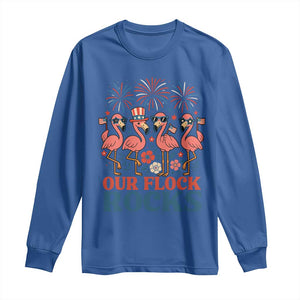 Our Flock Rocks Patriotic Flamingo Long Sleeve Shirt Funny 4th of July Family Matching TS02 Royal Blue Print Your Wear