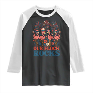 Our Flock Rocks Patriotic Flamingo Raglan Shirt Funny 4th of July Family Matching TS02 Black White Print Your Wear