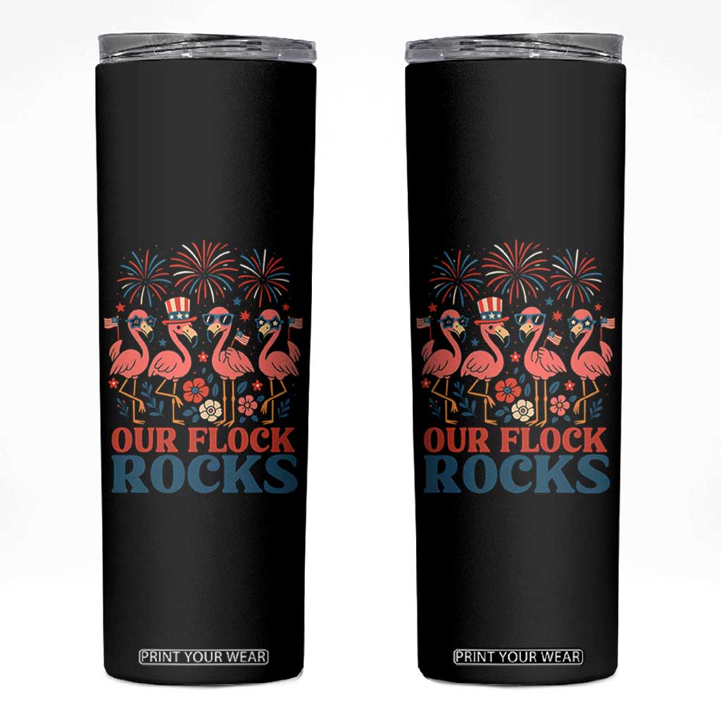 Our Flock Rocks Patriotic Flamingo Skinny Tumbler Funny 4th of July Family Matching TS02 Black Print Your Wear