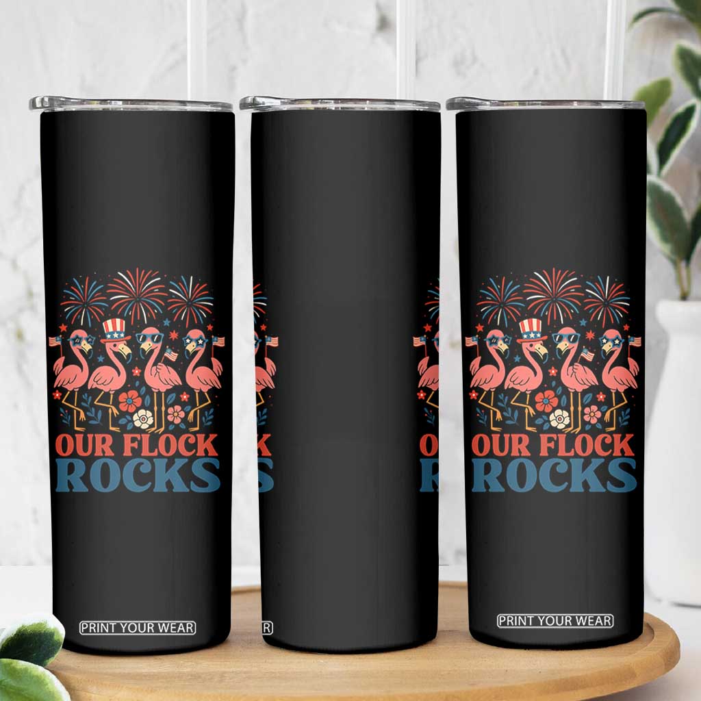 Our Flock Rocks Patriotic Flamingo Skinny Tumbler Funny 4th of July Family Matching TS02 Print Your Wear