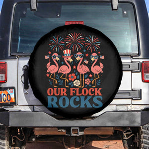 Our Flock Rocks Patriotic Flamingo Spare Tire Cover Funny 4th of July Family Matching TS02 No hole Black Print Your Wear