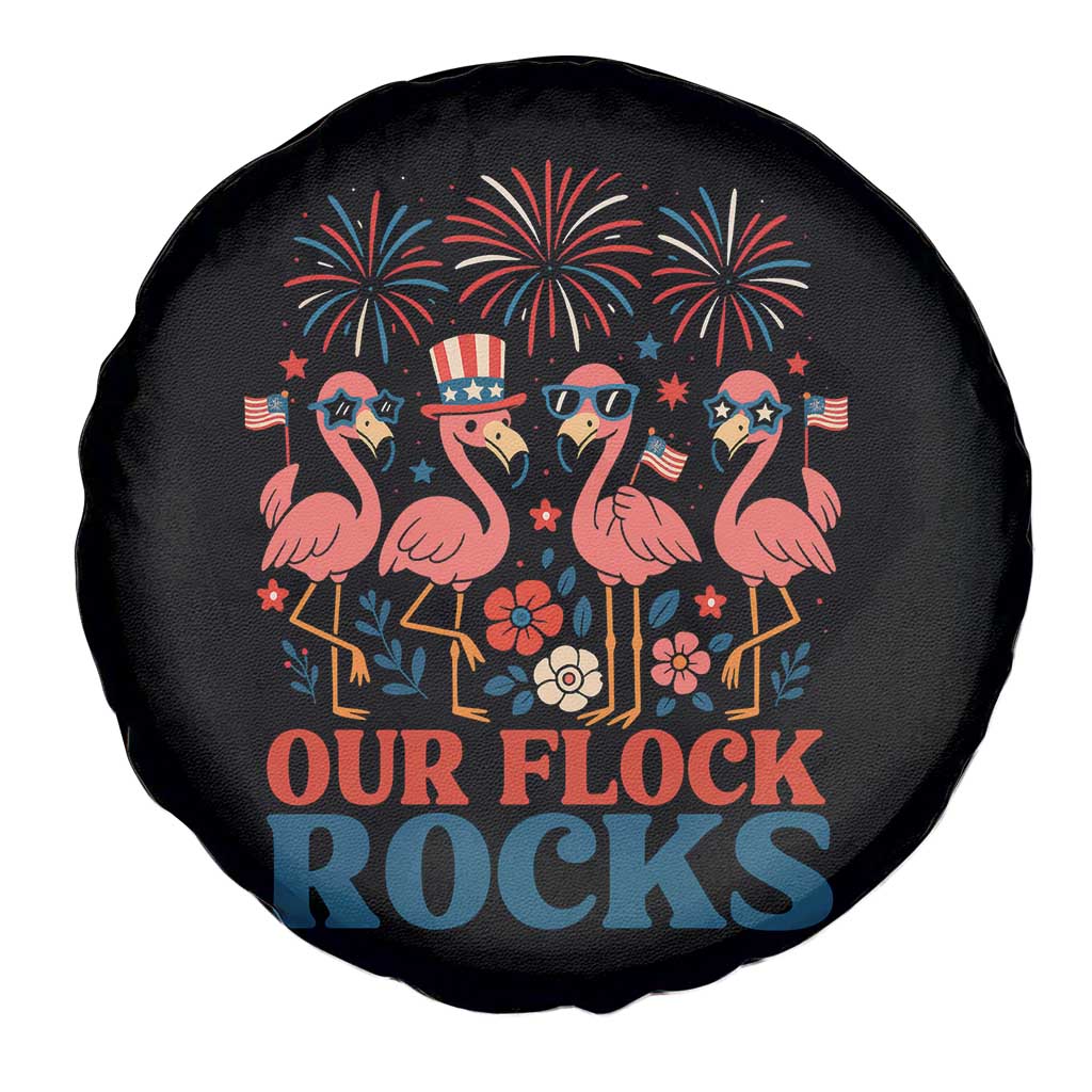 Our Flock Rocks Patriotic Flamingo Spare Tire Cover Funny 4th of July Family Matching TS02 Print Your Wear