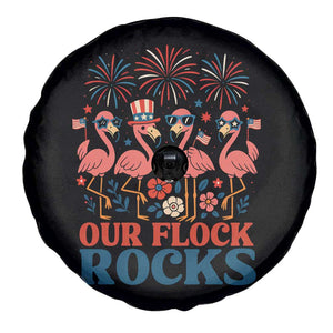 Our Flock Rocks Patriotic Flamingo Spare Tire Cover Funny 4th of July Family Matching TS02 Print Your Wear