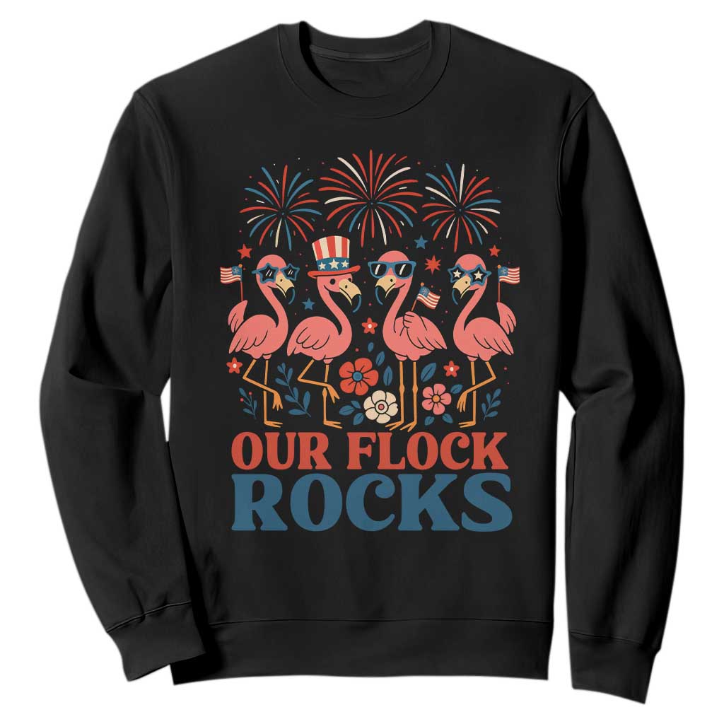 Our Flock Rocks Patriotic Flamingo Sweatshirt Funny 4th of July Family Matching TS02 Black Print Your Wear