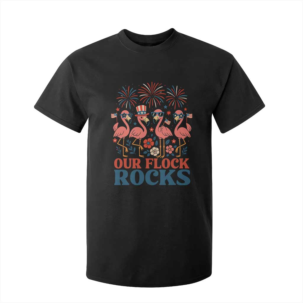 Our Flock Rocks Patriotic Flamingo T Shirt For Kid Funny 4th of July Family Matching TS02 Black Print Your Wear