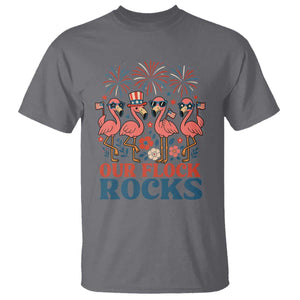 Our Flock Rocks Patriotic Flamingo T Shirt Funny 4th of July Family Matching TS02 Charcoal Print Your Wear