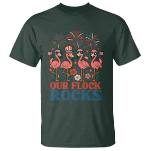 Our Flock Rocks Patriotic Flamingo T Shirt Funny 4th of July Family Matching TS02 Dark Forest Green Print Your Wear