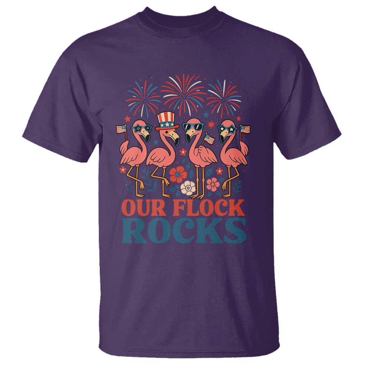 Our Flock Rocks Patriotic Flamingo T Shirt Funny 4th of July Family Matching TS02 Purple Print Your Wear